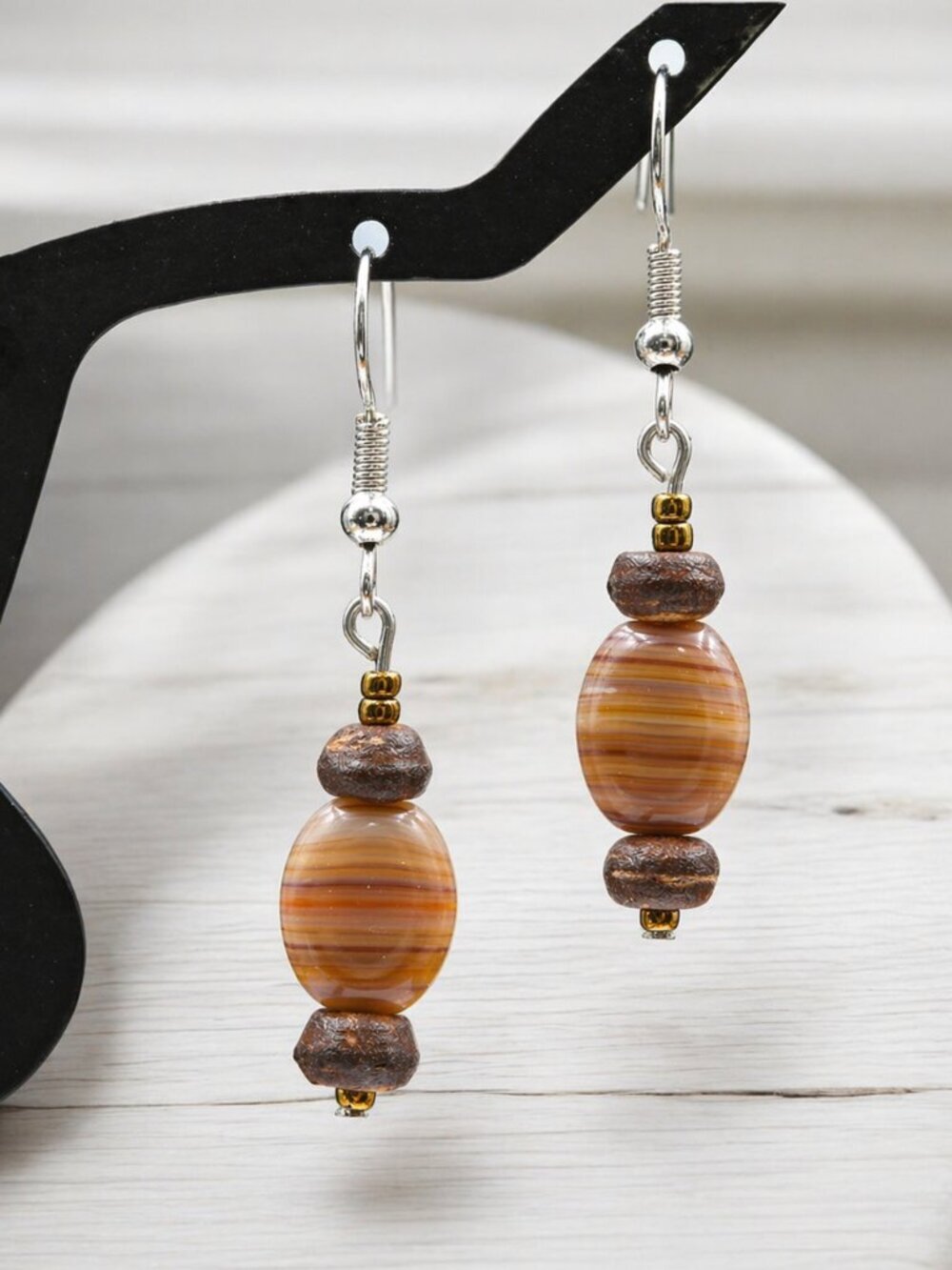 Striped Agate Drop Earrings | Handmade - Picture 4 of 5